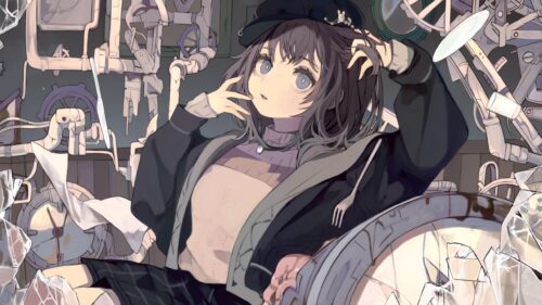 Anime Girl in Steampunk Mechanical Workshop 4K PC Wallpaper