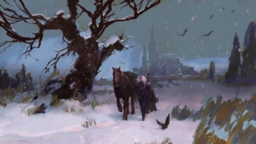 Geralt of Rivia and Roach in a Snowy Landscape The Witcher PC Wallpaper