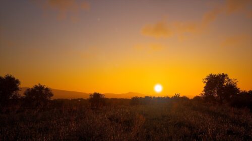 Breathtaking Golden Hour Sunset Over Silhouetted Landscape 4K Wallpaper