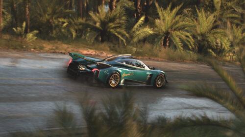 Stunning Pagani Huayra R Green Sports Car Tropical Road PC Wallpaper