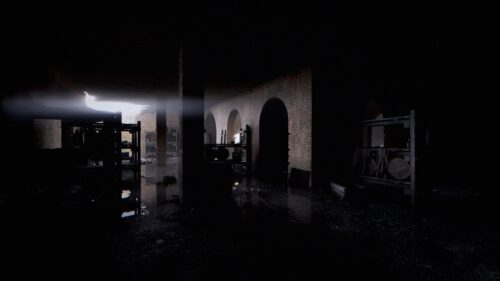 Abandoned Dark Brick Interior with Eerie Atmosphere 4K Wallpaper