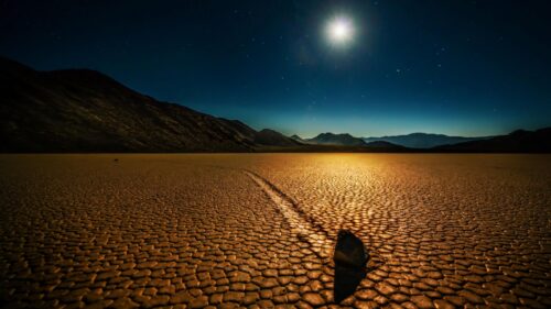Moonlit Racetrack Playa Desert Landscape 4K PC Wallpaper