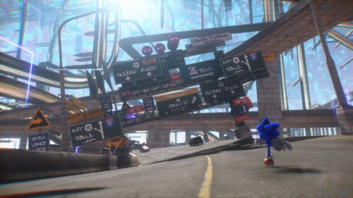 Sonic the Hedgehog Running Through Futuristic Highway 4K Wallpaper