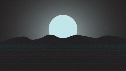 Minimalist Retro Synthwave Grid Landscape with Full Moon PC Wallpaper