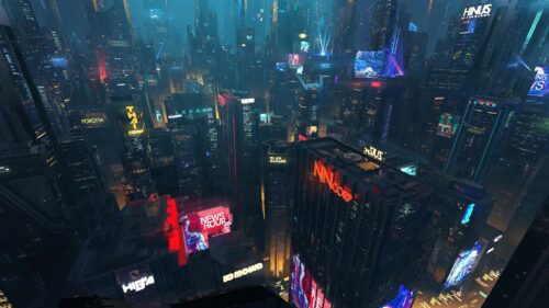 Futuristic Cyberpunk Megacity Nightscape 4K PC Wallpaper