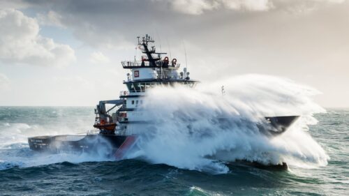 Abeille Bourbon Rescue Tugboat Crashing Through Massive Waves 4K Wallpaper