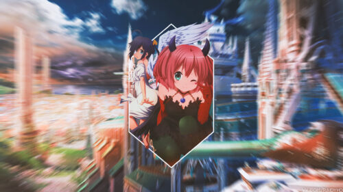 Anime Girls Angel and Devil Fantasy World PC Wallpaper
