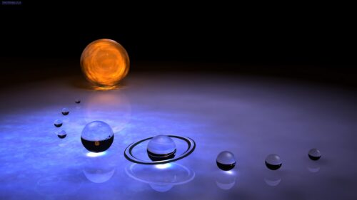Abstract Solar System Planets with Golden Sun 4K PC Wallpaper