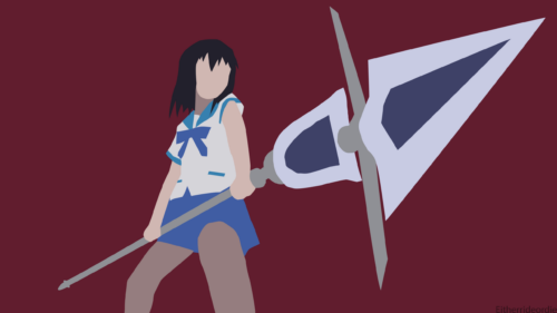 Minimalist Anime Girl with Spear Fantasy Warrior 4K Wallpaper