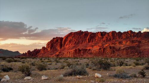 Fiery Red Rock Mountains at Sunset Desert Landscape PC Wallpaper
