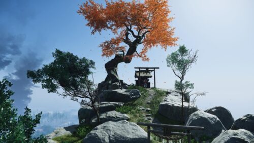 Ghost of Tsushima Autumn Tree and Shinto Shrine Landscape 4K Wallpaper