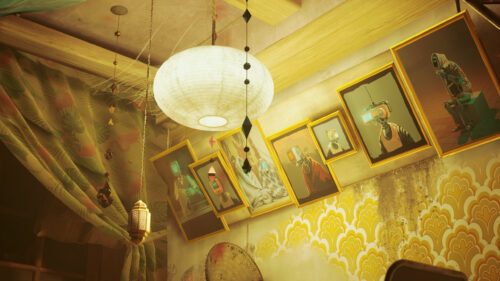 Retro Aesthetic Room with Robot Art Frames PC Wallpaper