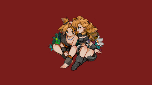 Cute Anime Style Couple Sitting Together Against Deep Red Background PC Wallpaper