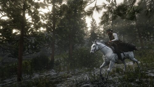 Arthur Morgan Riding White Arabian Horse Red Dead Redemption 2 4K Wallpaper
