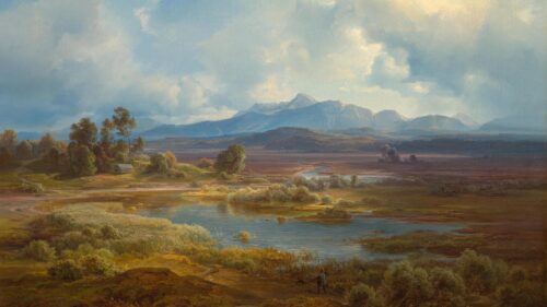 Breathtaking Oil Painting Landscape with Mountains and River PC Wallpaper