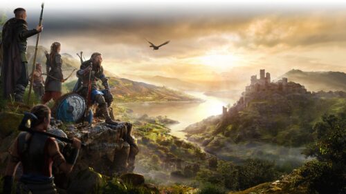 Assassin’s Creed Valhalla Viking Warriors Overlooking Fortress 4K Wallpaper
