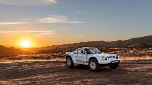 White Porsche Safari Rally Car at Sunset Off Road PC Wallpaper