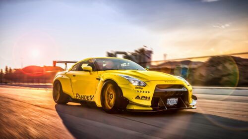 Modified Yellow Nissan GT-R Pandem Widebody Racing Desktop Wallpaper