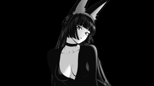 Stunning Black and White Anime Girl with Fox Ears 4K PC Wallpaper
