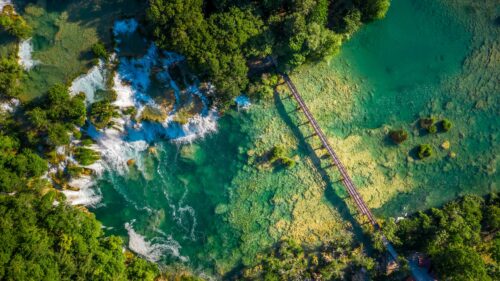 Breathtaking Aerial View of Krka National Park Waterfalls Desktop Wallpaper