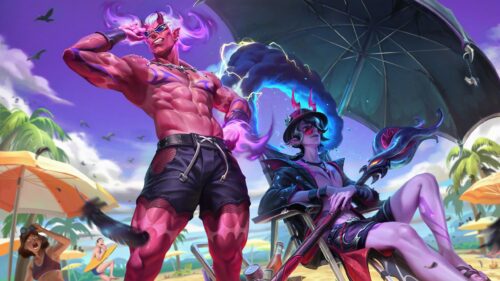 League of Legends Pool Party Demon Characters 4K PC Wallpaper