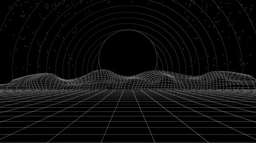Minimalist Retro Synthwave Wireframe Landscape PC Wallpaper