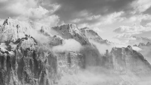 Stunning Black and White Misty Mountain Peaks PC Wallpaper