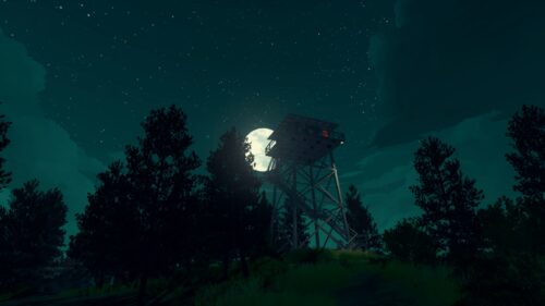 Firewatch Lookout Tower Under Full Moon Night Sky PC Wallpaper