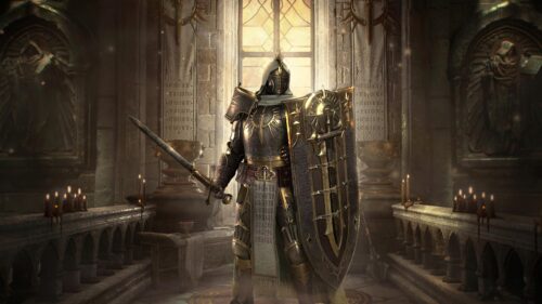 Epic Paladin Knight in Gothic Cathedral Fantasy PC Wallpaper