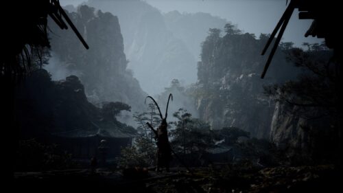 Sun Wukong in Misty Mountain Temple Black Myth Wukong 4K Desktop Wallpaper