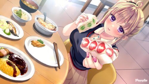 Cute Anime Girl Eating Strawberry Sandwich 4K Desktop Wallpaper