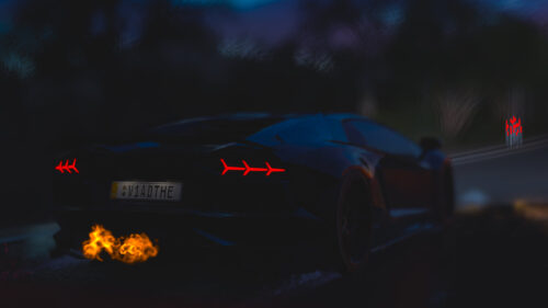 Lamborghini Aventador Night Drive Exhaust Flame 4K Wallpaper