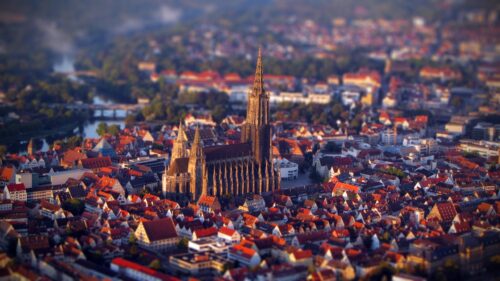 Ulm Minster Cathedral Cityscape Tilt Shift View Desktop Wallpaper