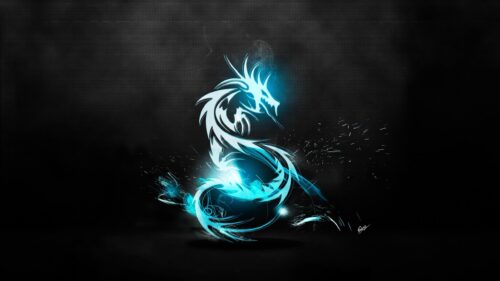 Abstract Neon Blue Dragon Glowing Silhouette PC Wallpaper