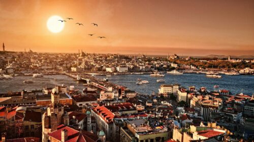 Breathtaking Sunset View Over Istanbul Cityscape 4K Wallpaper
