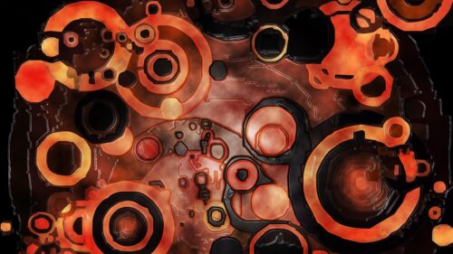 Abstract Glowing Orange and Black Mechanical Gear Desktop Wallpaper