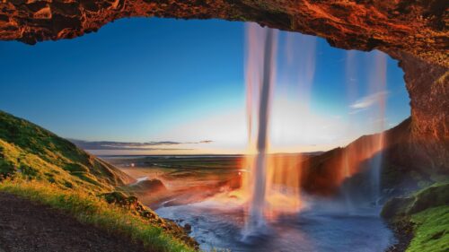 Breathtaking Seljalandsfoss Waterfall Sunset Iceland PC Wallpaper