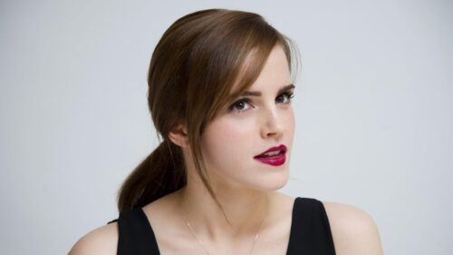 Stunning Portrait of Emma Watson with Dark Lipstick Desktop Wallpaper