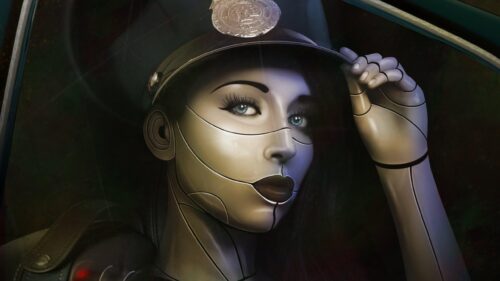 Futuristic Cybernetic Police Officer Female Robot 4K Wallpaper
