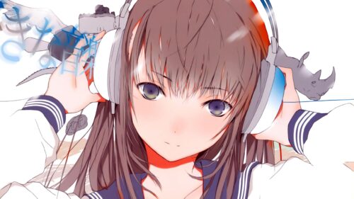 Anime Girl Listening to Music with Headphones 4K Desktop Wallpaper