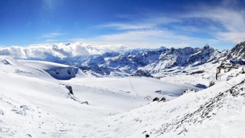 Breathtaking Snowy Alpine Mountain Peaks Panoramic Desktop Wallpaper