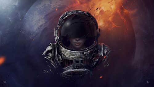 Stunning Astronaut Woman in Deep Space Nebula 4K PC Wallpaper