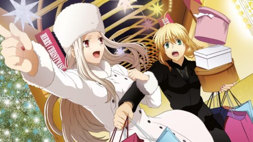 Anime Christmas Shopping with Irisviel and Saber 4K Desktop Wallpaper