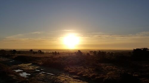Golden Sunrise Over Misty Moorland Landscape 4K PC Wallpaper