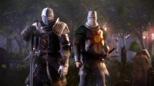 Elite Souls Knights Standing in Mysterious Forest PC Wallpaper