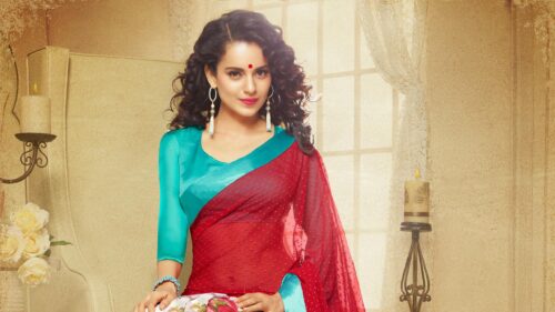 Kangana Ranaut in Elegant Traditional Indian Saree Desktop Wallpaper