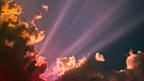 Stunning Pink and Golden Sunset Sky with God Rays Desktop Wallpaper