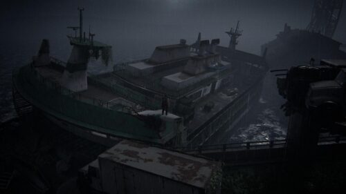 Lone Survivor on Abandoned Ferry Boat in Dark Rain Atmosphere 4K PC Wallpaper