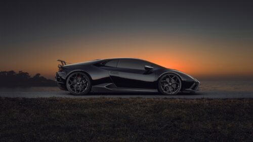 Black Lamborghini Huracan Sto Side View Sunset 4K Wallpaper
