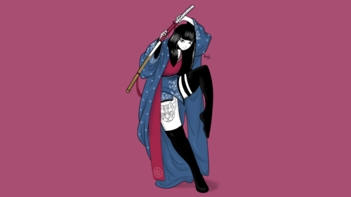Anime Girl with Katana Samurai Sword Stylish Art PC Wallpaper